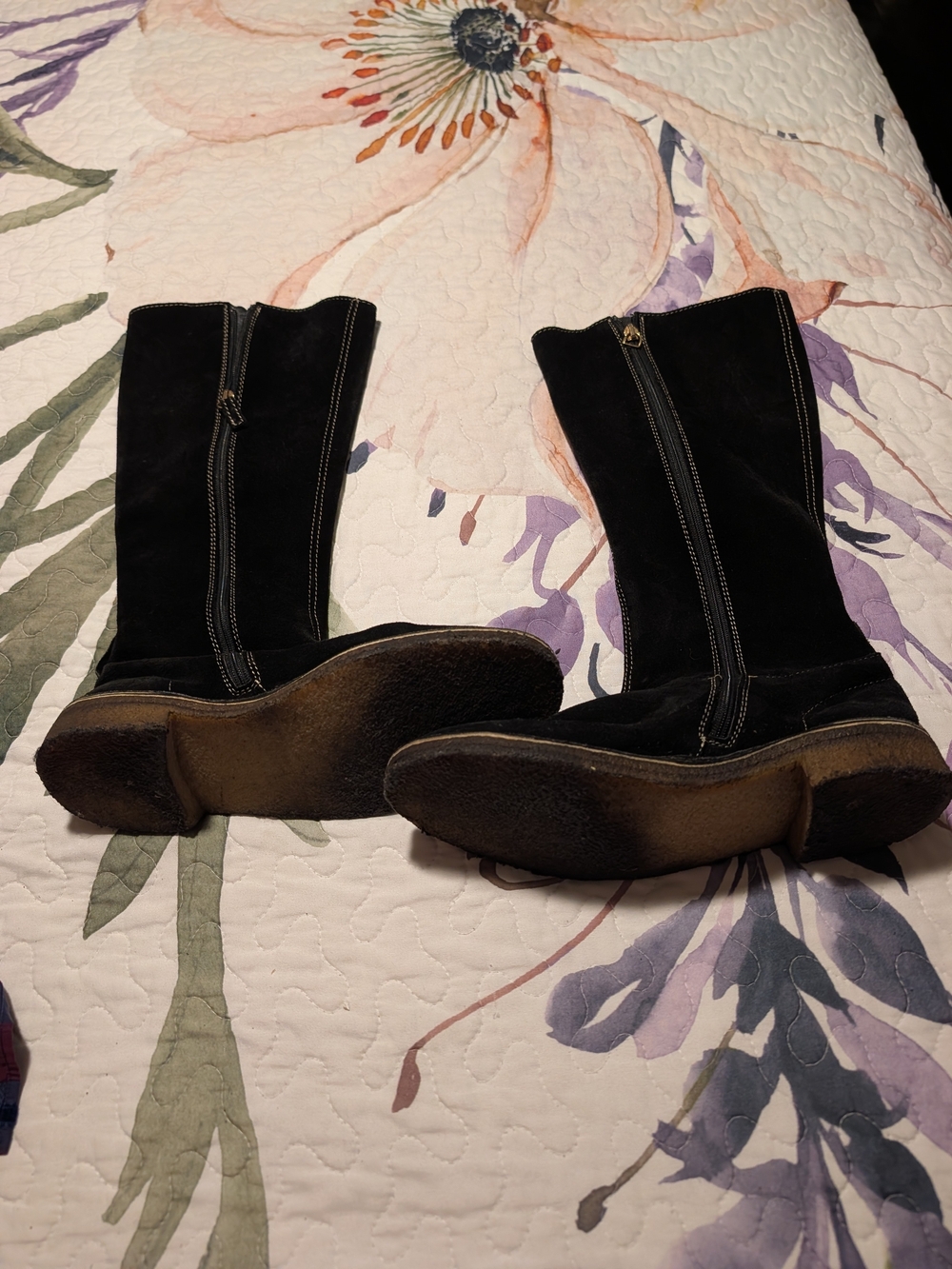 kate spade Black Suede Mid-Calf Zip Heeled Boots